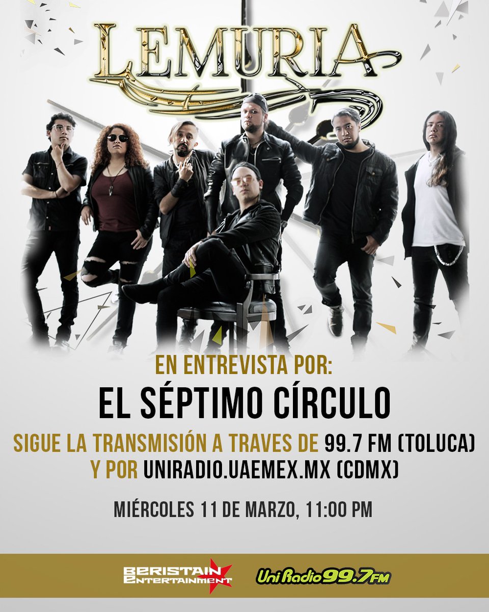 ElSeptimo997's tweet photo. Estamos a unas horas de escuchar a #Lemuria totalmente #EnVivo por @UniRadio997FM. No se los pierdan a las 23:00 hrs. https://t.co/ULqArc7Lb8