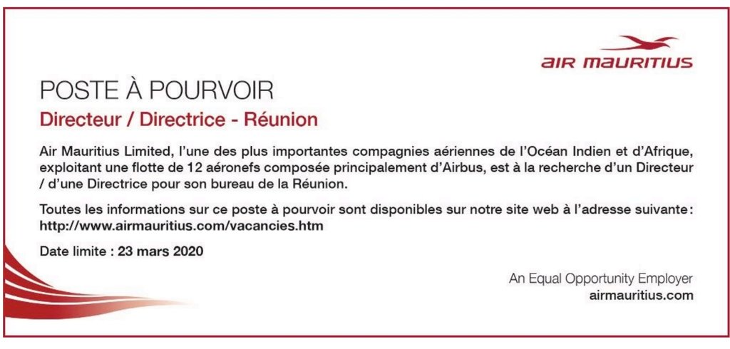 Looking for a job in Reunion Island ?
@airmauritius #LaReunion 
#aerien #compagnieaerienne