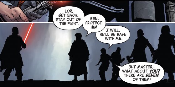 First we see it w/ San Lor Tekka & the Villagers. San KNOWS who ben really is. He spent time with him as a kid. Ben was charged with *protecting* him.San calls him out - not to hurt him but he’s probably the first person from his past that truly knew Ben since he went to snoke