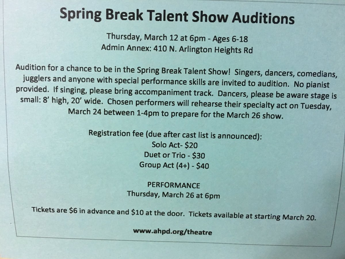 Talents needed for the Tomorrow AHPD Audition!