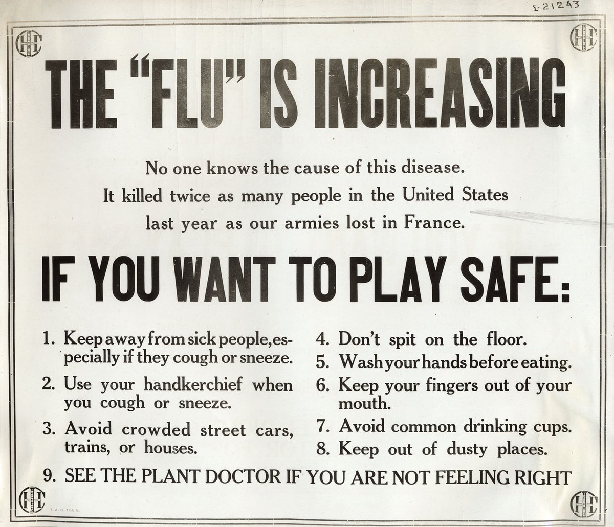 In 1919 the newspapers played a massive roll in presenting the Spanish Flu.Interesting is the gauze mask recommendations by the Red Cross years later were confirmed to have minor effect on this particular virus.On October 28th, 1919 this became fatal by lead—bullets.