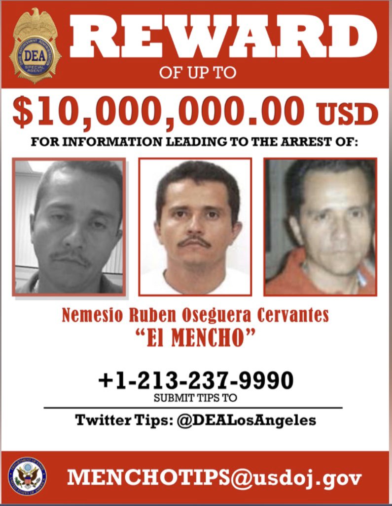 DannielaGeomar's tweet photo. USA a través de la @DEAHQ incrementó su oferta por tips para capturar al #Mencho del #CJNG como parte del #ProjectPython 

Pero Rafael Caro Quintero es el narco mexicano mayor tasado vía @FBI por el asesinato de #KikiCamarena en #GDL 
10 y 20 millones de  dólares. https://t.co/61R6QhR03y