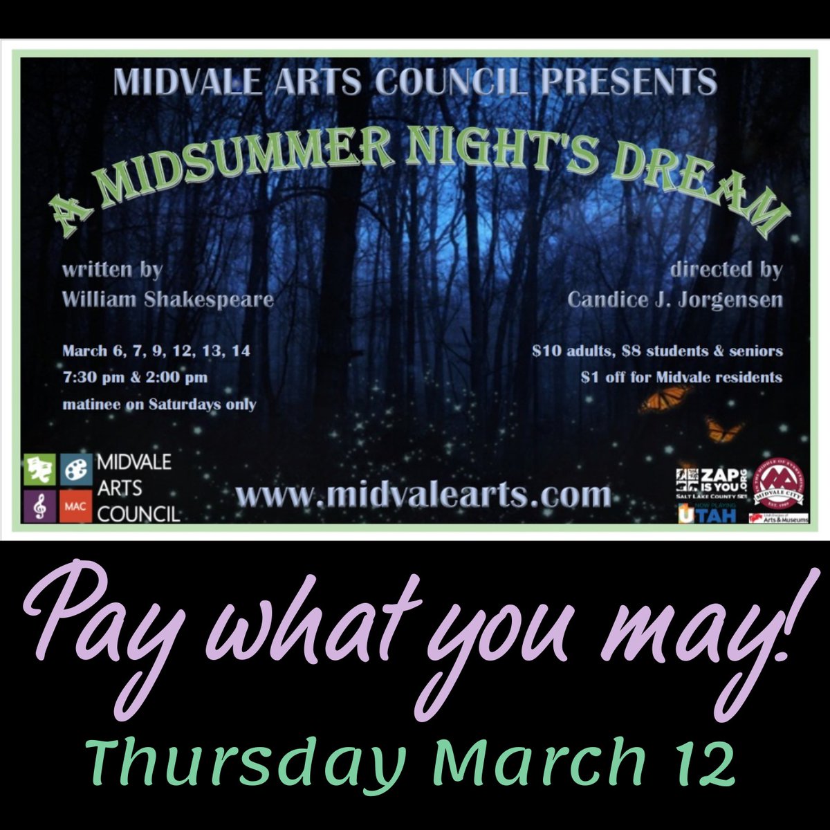 MidvaleArts's tweet photo. Pay what you may is coming!  Thursday March 12th come to the show and pay as much as you would like to at the door for seats! 

Who is going to be there? https://t.co/zIO3uIwCkx