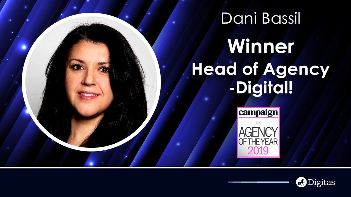 Digitas_UK's tweet photo. She’s done it!! Our brilliant powerhouse of a CEO @DanniBass has gone and won Digital Agency Head of the Year here at #CampaignAOY! Massive congrats. UNICORN POWER! 🦄🌟 https://t.co/x1FrzxcZC0