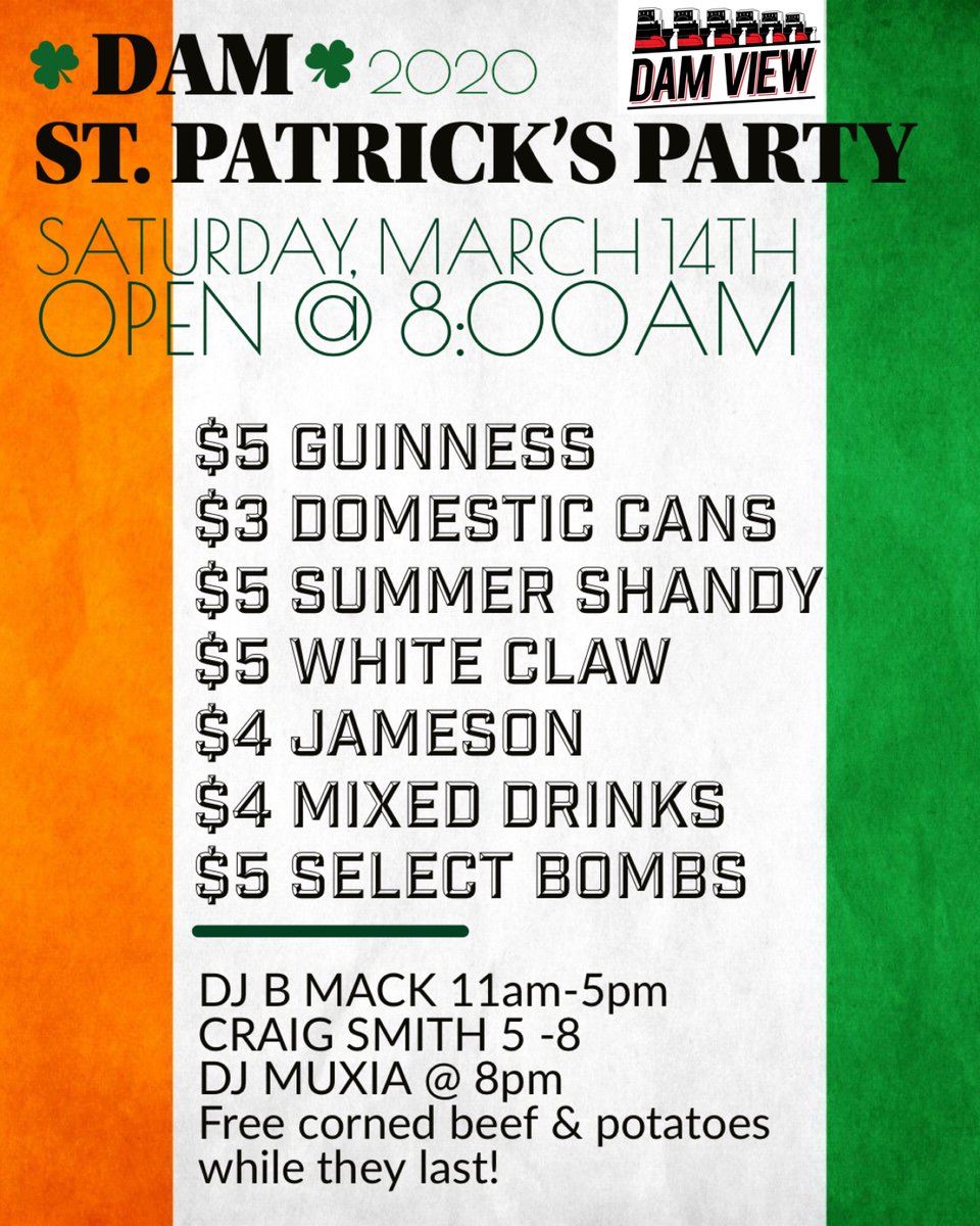 DamViewBar's tweet photo. 🇨🇮It’s almost party time! 🇨🇮
 DAM St. Patrick’s Party! https://t.co/mQ1AXP52ix
