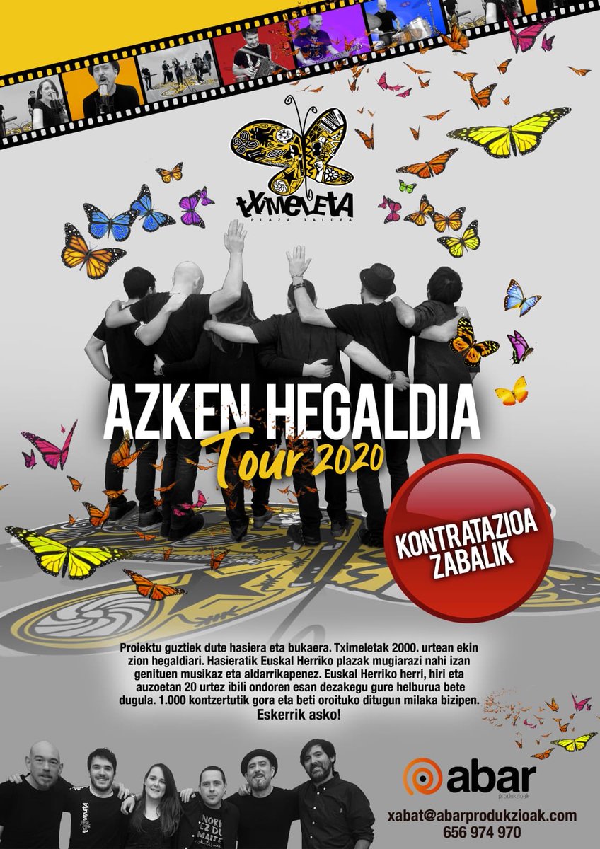 “Azken hegaldia” bideoklipa
🦋🦋🦋🦋🦋🦋🦋🦋🦋

youtu.be/a0h03jHpAfc

#AzkenHegaldia
#TximeletaGara

OHARRA: Gustoko baduzue zabaldu lau haizetara