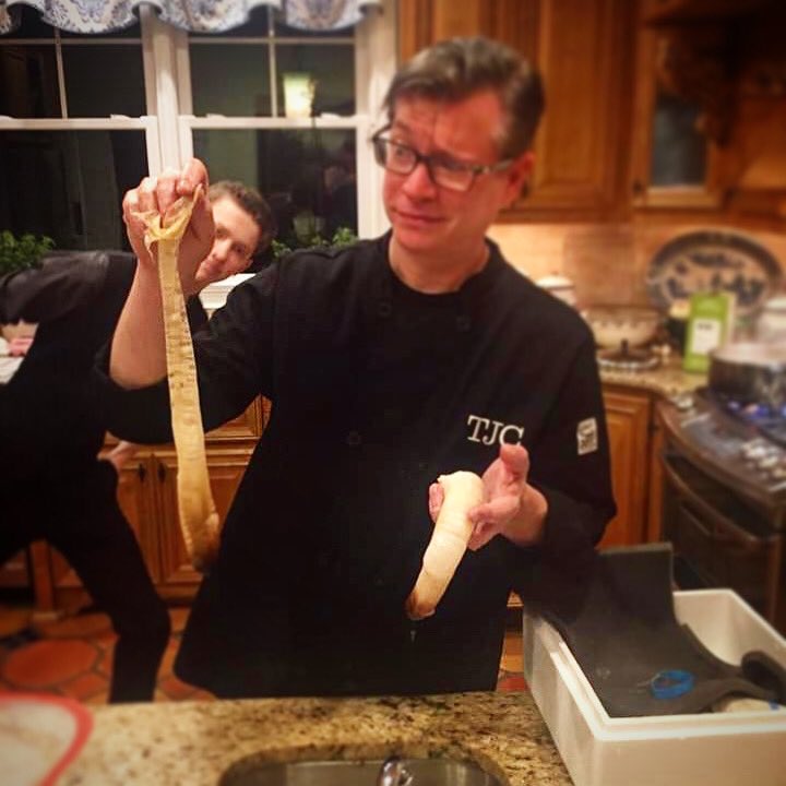 Prepping geoduck for the third annual Ed Martin Memorial Exotic Meat Dinner.