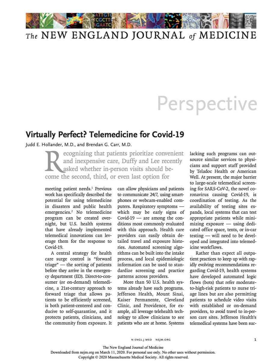 BonKu's tweet photo. How can telemedicine can be used in the #COVID19 pandemic?
Timely article in @NEJM by my colleagues @JuddHollander & @Dr_BrendanCarr:
https://t.co/NxGR6iSLyu https://t.co/yjMFzb5dwX