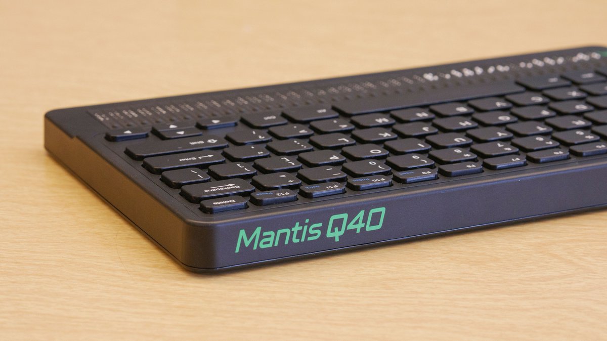 APHfortheBlind's tweet photo. At #CSUN20? Mark your calendar for Thursday night at 5:30pm! APH will be introducing the MANTIS Q40 in style in suite 5-324 in Hilton Anaheim. Wear green for your chance to win your very own keyboard/braille keyboard combo. #CSUNATC20 #CSUNCOD https://t.co/dFGciPCTbh