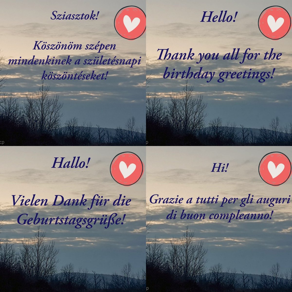 CielSisi's tweet photo. Hello! Thank you all for the birthday greetings!
Hallo! Vielen Dank für die Geburtstagsgrüße!
Hi! Grazie a tutti per gli auguri di buon compleanno!
#koszonom #szuletesnap #jokivansag
#thankyou #grazie #danke #birthday #greetings #geburtstag #geburtstagsgruße #buoncompleanno https://t.co/QOveQRx7Pj