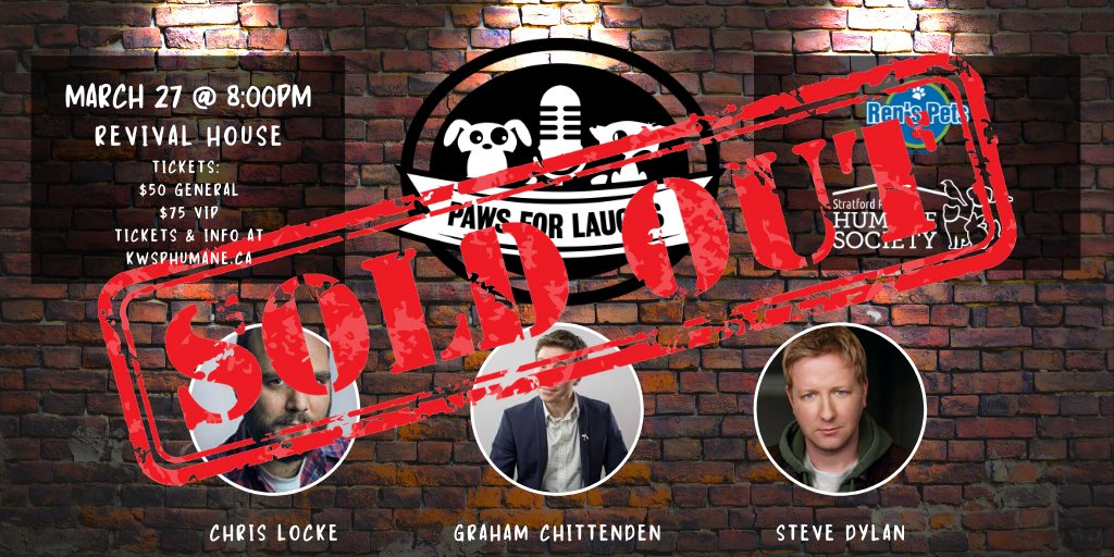 kwsphumane's tweet photo. SOLD OUT! We are pleased to announce that the 2020 Paws For Laughs sponsored by Ren's Pets is officially sold out! We want to thank everyone who bought tickets and can't wait to see you on Friday, March 27th at Revival House.  #SPHS #PawsForLaughs https://t.co/r8rhIbbCED