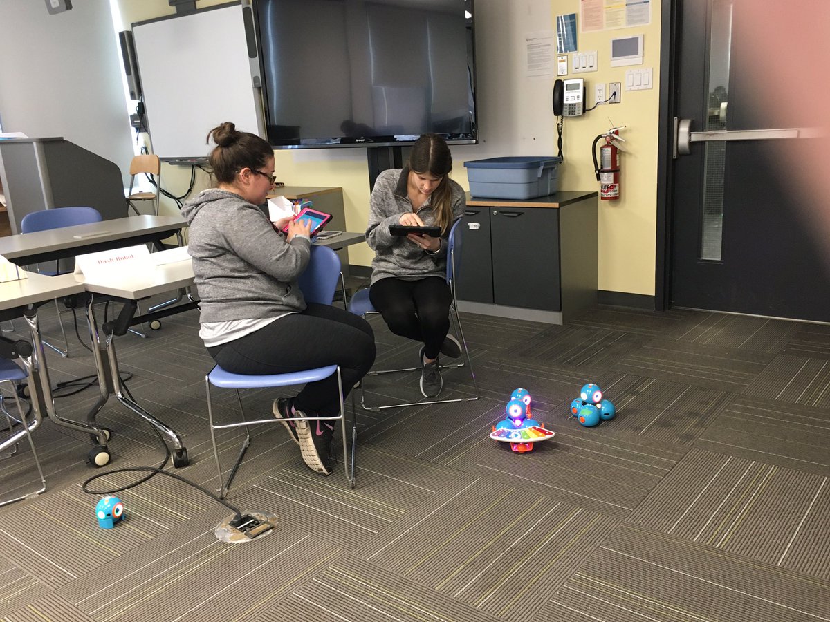 rhodes_sheila's tweet photo. Discovering a variety of #Robots #Coding with @ontariotech_u @OT_FED teacher candidates #cozmo #wonderworkshop #rootrobot https://t.co/XAKLKpmo0d