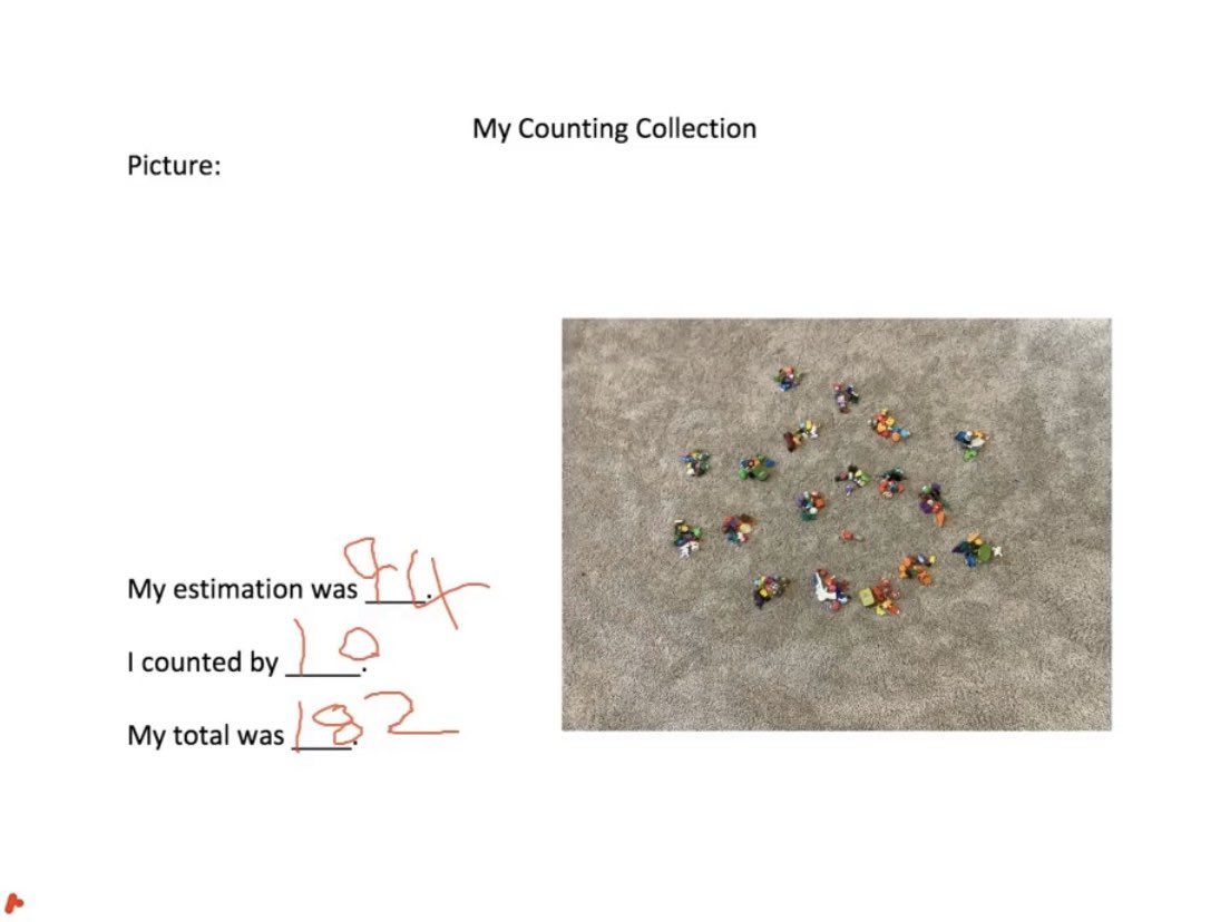 janaki_aleena's tweet image. It’s not *quite* the same, but my Ss did #countingcollections at home then sent in. They voice recorded how they counted & some sent videos of themselves counting.
Follow up Qs: was your estimate more or less than the total? Was your estimate close to the total? How do you know?