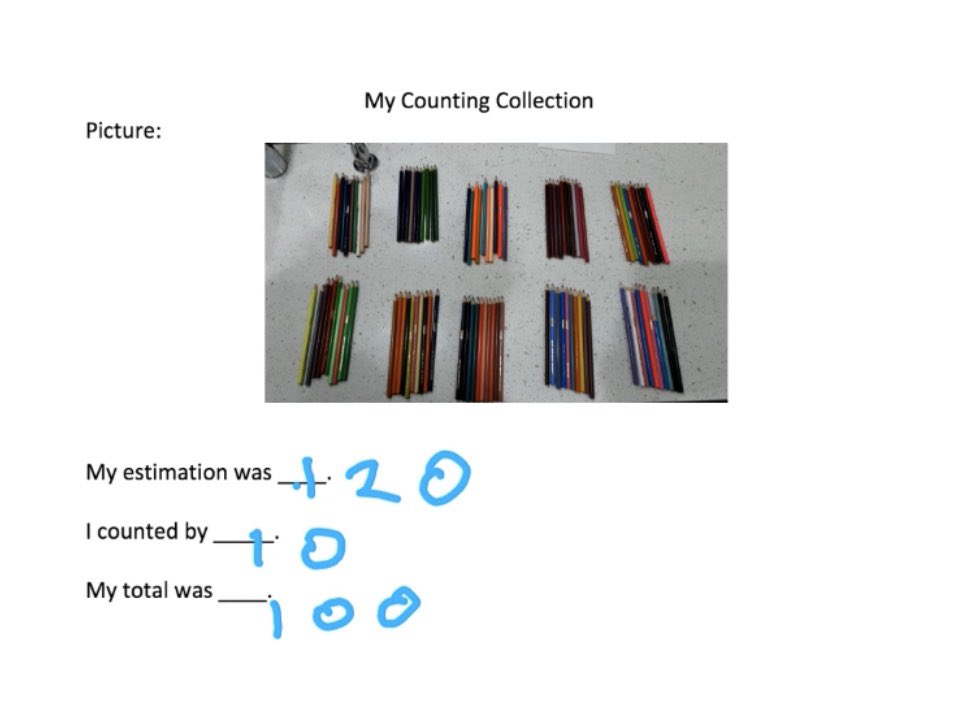janaki_aleena's tweet image. It’s not *quite* the same, but my Ss did #countingcollections at home then sent in. They voice recorded how they counted & some sent videos of themselves counting.
Follow up Qs: was your estimate more or less than the total? Was your estimate close to the total? How do you know?