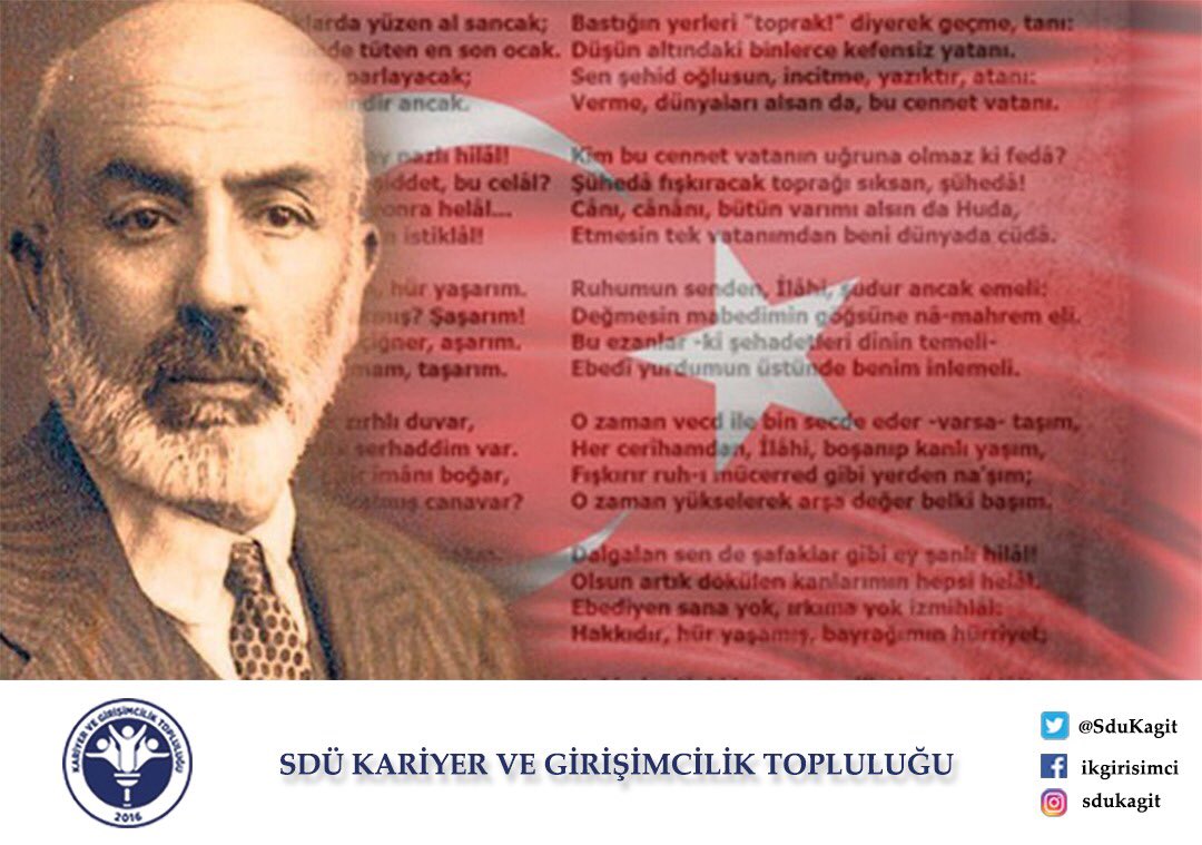 “Allah, bu millete bir daha İstiklâl Marşı yazdırmasın” diyen vatan şairimiz Mehmet Akif Ersoy’u ve İstiklâl Mücadelemizin tüm kahramanlarını, İstiklâl Marşı’mızın kabulünün 99. yıl dönümünde rahmet ve minnetle anıyoruz.🇹🇷