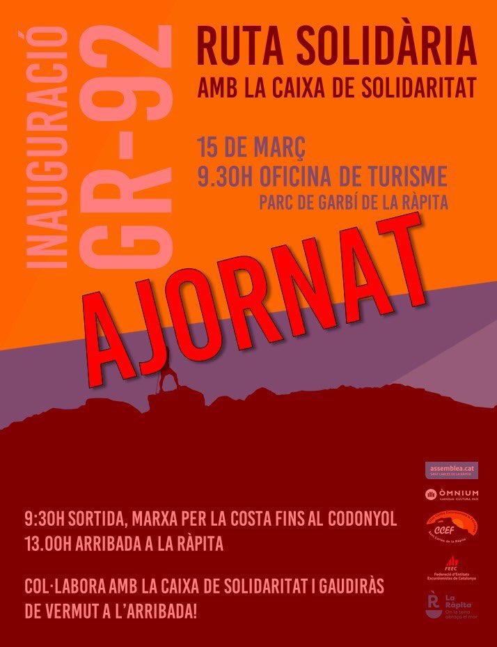 ⚠️ Ajornem l’acte d’aquest diumenge! En aquests moments cal tenir cura de la salut de tots els nostres veïns, més endavant anunciarem la nova data. Cuideu-vos i seguiu les recomanacions de les fonts oficials! #LaRàpita #Ebre