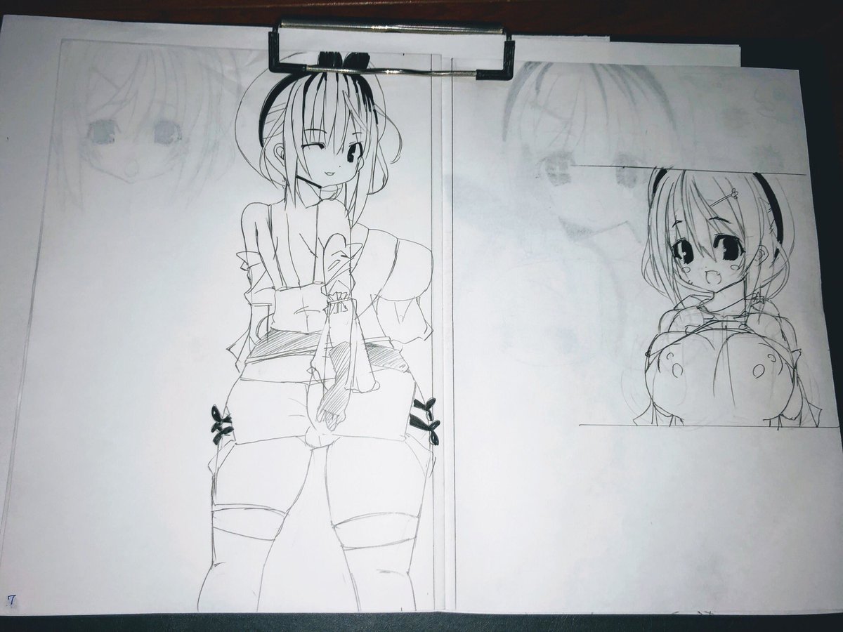 というわけで原稿を描き始めたわけですが最近はこのように「プロットが出来たら各ページの魅せゴマを先に描いてしまう」って方法がマイブーム('・ω・`) 