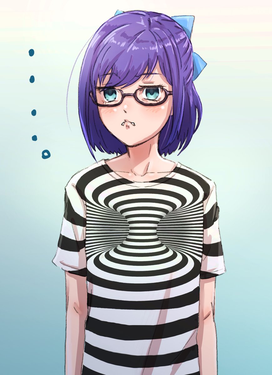 1girl solo shirt striped shirt glasses bow hair bow  illustration images