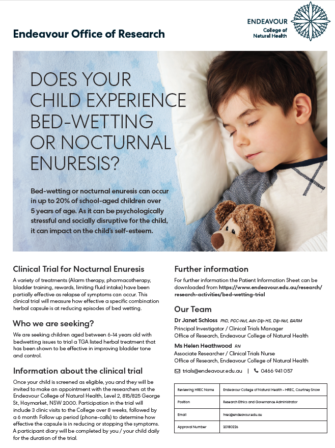 ResearchECNH's tweet photo. The nocturnal enuresis clinical trial is open for Australia wide enrolment and will be conducted via Telehealth< please follow the link for further information https://t.co/u4Bep8se2W https://t.co/MWUIJsim3O