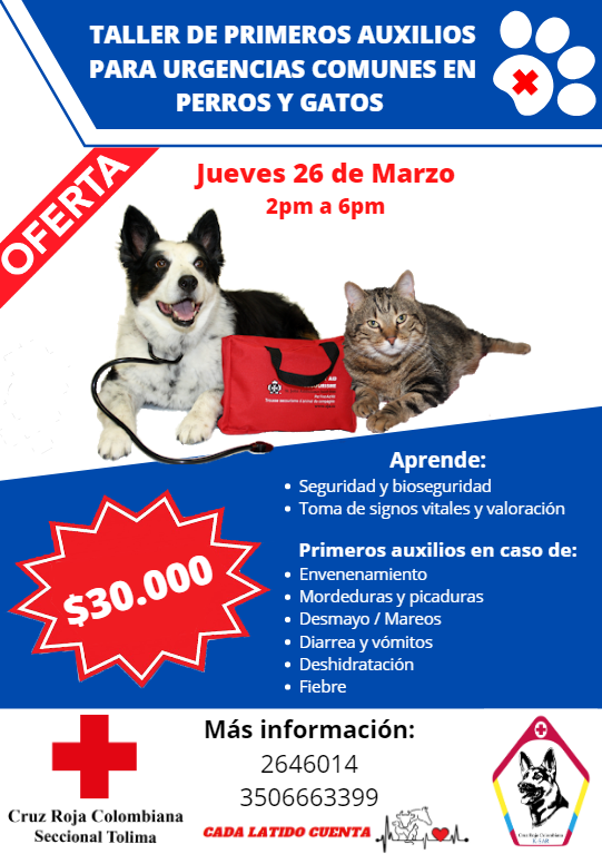 Les comunicamos a todos nuestros seguidores e interesados, que el taller de Primeros Auxilios para Perros y Gatos tiene nueva fecha, se llevará a cabo el jueves 26 de Marzo. Mayor información en los números telefónicos que aparecen en la imagen. #SeguiremosHaciendoHistoria