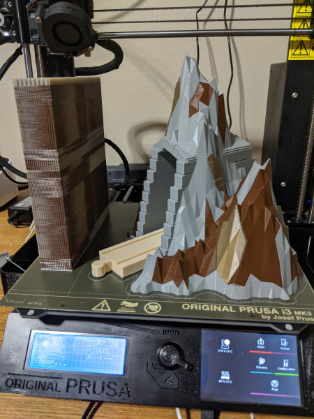 gregkats's tweet photo. Just finished my longest print by far. 
Over 78 hours, 1775 splices, 790 pings!

A mountain tunnel for the Brio Compatible train set we are building.
#briotrain @MosaicMfg @Prusa3D https://t.co/GMPKQ3m1xW