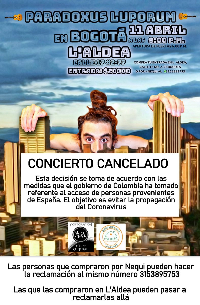 Atención!! Concierto de <a href="/ParadoxusL/">Paradoxus Luporum</a> cancelado. Las personas que compraron las boletas pueden reclamar la devolución de la plata