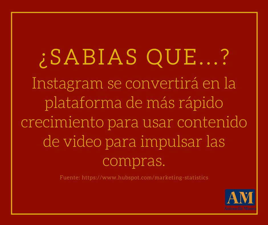 mourantonella's tweet photo. ¿Sabias que...?
#Instagram se convertirá en la #plataforma de más rápido crecimiento para usar #contenido de video para impulsar las compras.
#DatosDeInternet #Internautas #RedesSociales
#MArketingDigital #Ecommerce #PlataformasDigitales
#AntonellaMoura
#AntonellaMouraMArketing https://t.co/lKkRkADicR