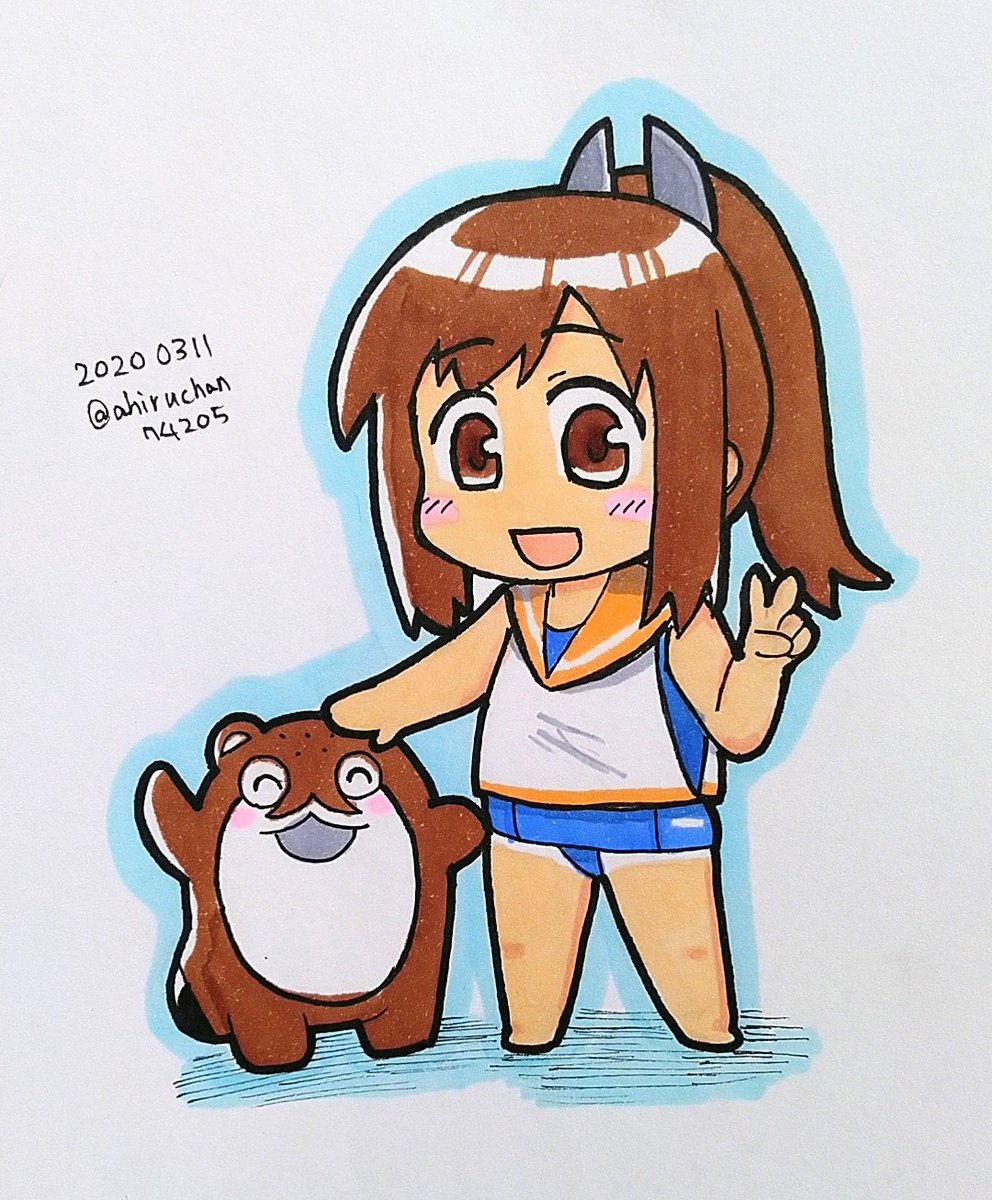 しおいちゃんで見る絵の変化 なんか描くたびにどんどん縮んでる 泳いでるしお アヒルちゃんのイラスト