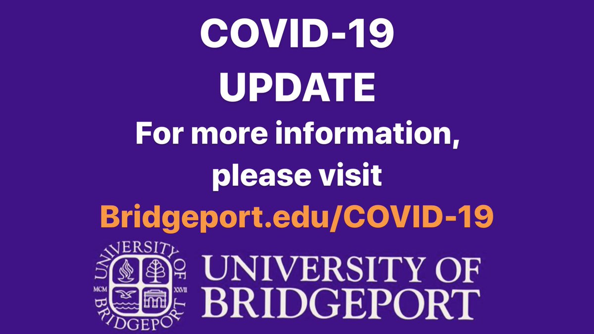 UBridgeport's tweet image. Update: Read President Laura Skandera Trombley’s letter to the UB community. Please visit bridgeport.edu/COVID-19 for updates, information regarding resources, FAQs, and more. #UBridgeport
