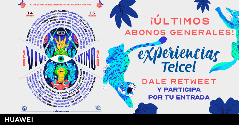 Telcel's tweet photo. ¡#ExperienciasTelcel tiene los últimos abonos generales para el @ViveLatino 2020! Dale RT 🔁 y si eres el número 400, 900, 1500, 2200 o 3100 ganarás tu entrada para compartir los mejores momentos de #ElViveConTelcel con #LaRedDeTusEmociones. 🤘🎸🎶 https://t.co/tjNoYkcyqd https://t.co/DpQF3Uzj8s