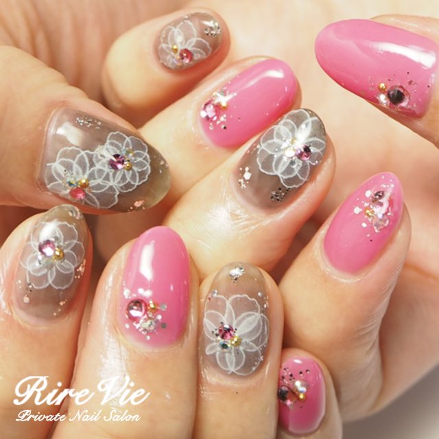 P N S Rirevie 冬の寒さが和らぎ暖かい春になると可愛いお花が咲き始めます お手元にお花を取り入れて春を待ちましょう フラワー ピンク うる艶 キラキラ 花柄 シンプル ブライダル 花びら オフィス ワンカラー シースルー 大人ネイル