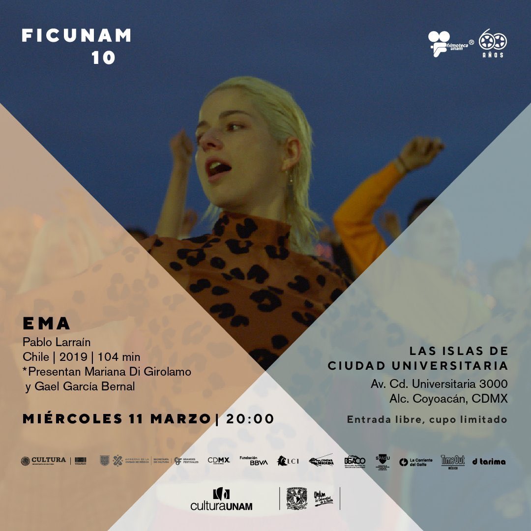 DisidentteUrb's tweet photo. Hoy se proyectará #EMA de Pablo Larraín en Las Islas de #CU como parte del @FICUNAM. La función especial será presentada por @mdigirolamoa y @GaelGarciaB. #FICUNAM10 #ElCineQueProvoca 🎥🎞️ #EntradaLibre https://t.co/OOOeyr0gP5