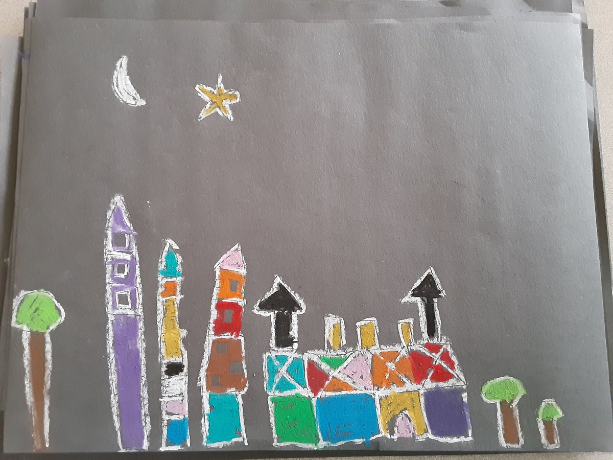 mrsbowesteaches's tweet photo. Check out our final Paul Klee Geomteric Art. They turned out beautifully. Students will write and record the shapes used in their landscapes to support a connection to 2D shapes. #shapes #artinmath #artists https://t.co/LyKgpDFcrg