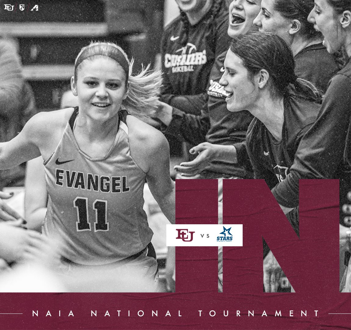 EvangelWBB's tweet photo. Don't kick the shoes off yet... WE'RE DANCING!

The 8-seed Crusaders will play in the NAIA National Tournament against top-seeded Oklahoma City. 

⚔️🏀 | #CodeMaroon https://t.co/mYuz3lBjYt