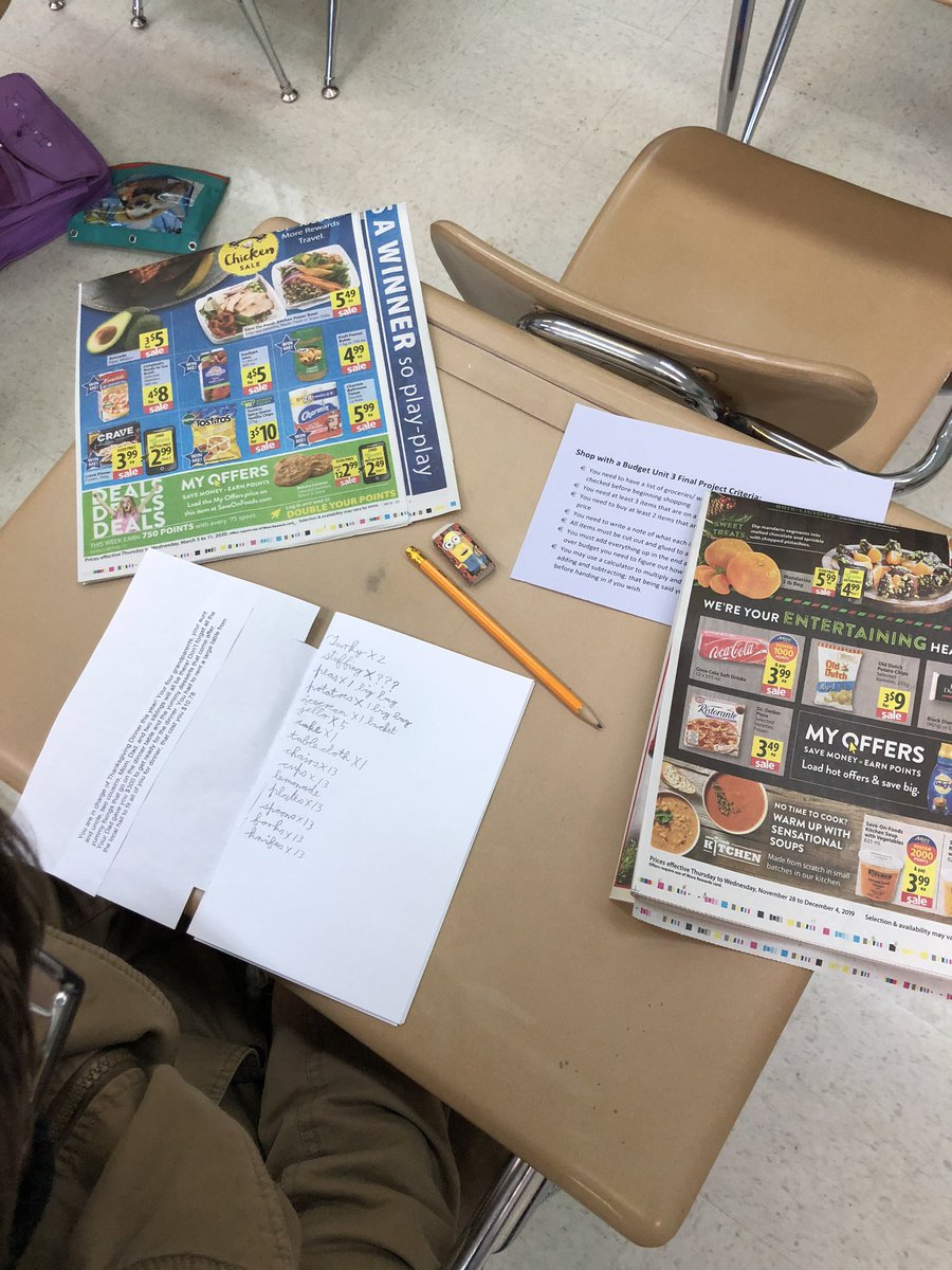 msjgarrett's tweet photo. My Math 7 kiddos are working on budgeting and “shopping” for real life scenarios. It’s been fun watching them eye up the sales, compare prices of diff stores, and plan their experiences based on the scenario they chose! #connections #lifeinclass https://t.co/y1FbPFKCEa