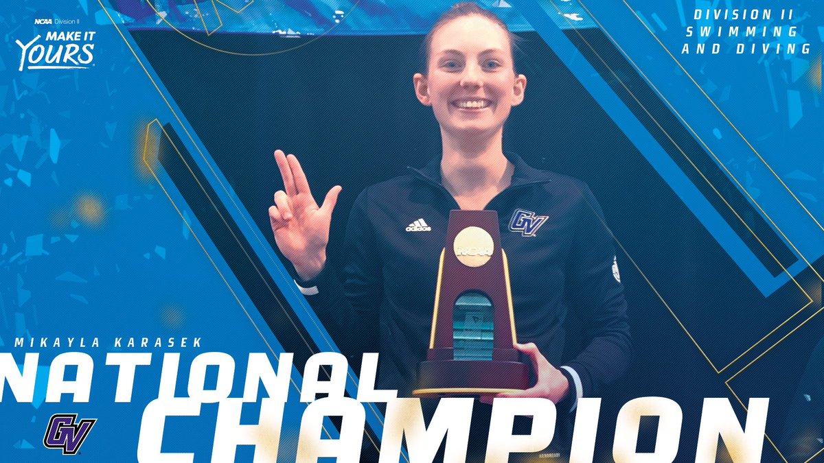 NCAADII's tweet photo. Congratulations to Mikayla Karasek from Grand Valley State on being crowned a National Champion in the Women's 3-meter Diving with a score of 473.50! 🏆

#D2WSD / #MakeItYours https://t.co/YxCYAGzwWX