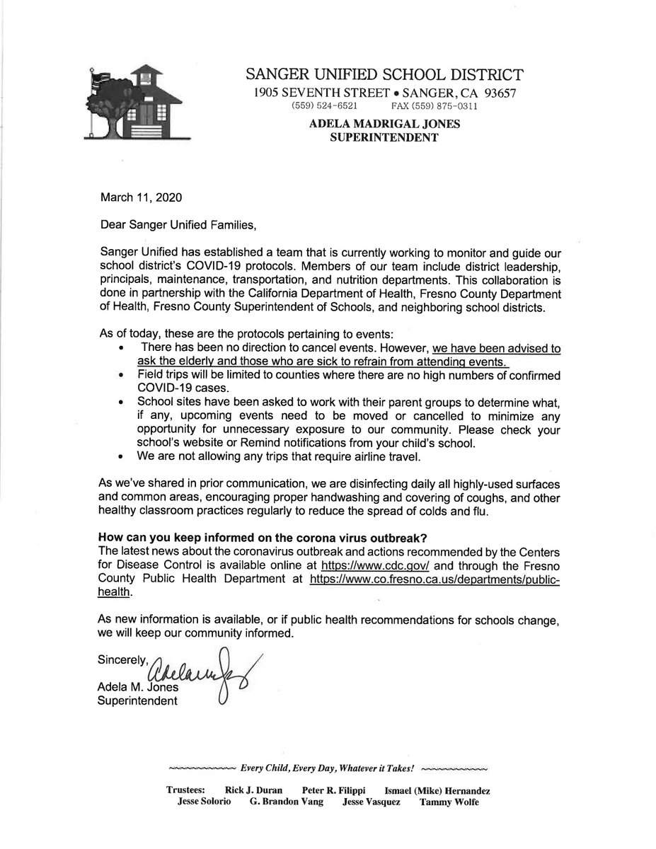 Please read CoronaVirus Update for 3-11-2020.