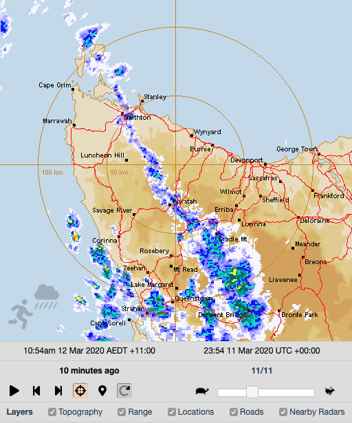 We've recently added in a roads overlay to the radar imagery, so you can easily see the current or historical weather relative to major roads. This can be easily toggled on and off along with other layers using controls below the radar image. theweatherchaser.com/radar/