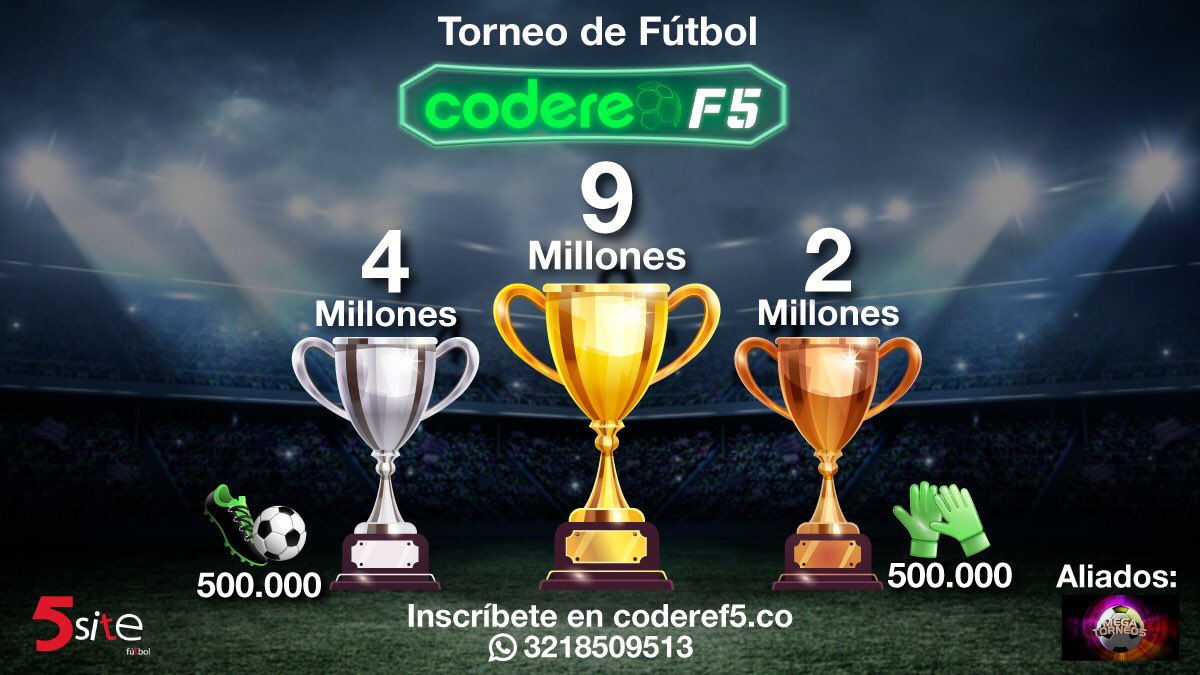 C8Benavides's tweet photo. Quedan pocos cupos para el torneo de fútbol 5 de @CodereCO ⚽️ Vayan a inscribirse y a ganar 🏆En este número de WhatsApp encuentran más información 321-8509513 #CodereF5 https://t.co/3fSiTSwj6U