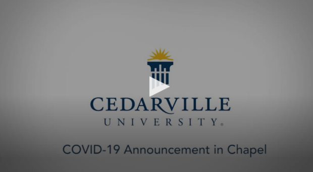 DrThomasWhite's tweet photo. Today I announced in @Cedarville #CUinChapel how we are responding to the recommendations from @MikeDeWine and @OHdeptofhealth on the #COVID19 situation. We are moving to all-online course delivery from March 16-27. More: https://t.co/mt2HMTLIhA https://t.co/pSWu34np5c