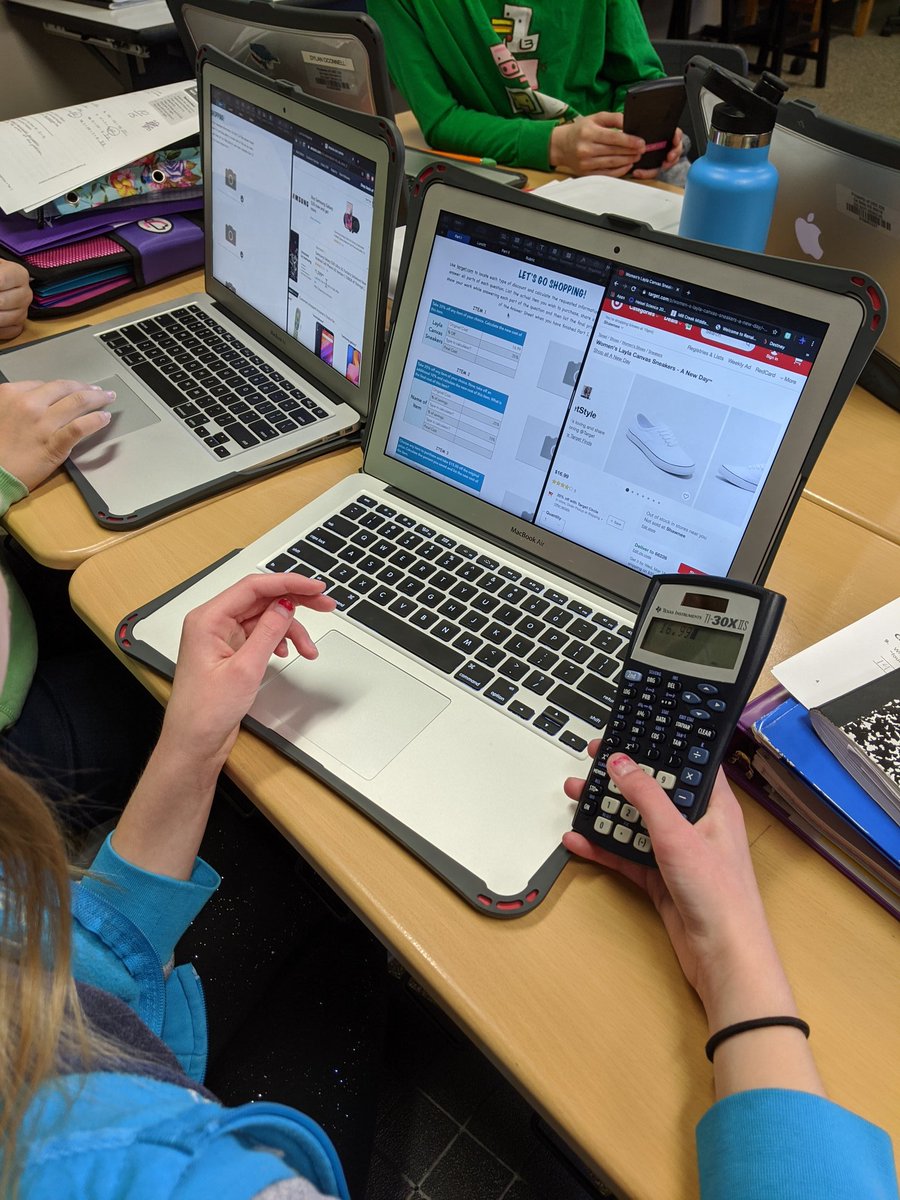 mrskatsbulas's tweet photo. Today in math, we went online shopping! Really, we did! We put our percent knowledge to the real world test. My students were looking for (and finding!) some good deals! #mcmsmustangs #232innovationtm #232connect @232innovationtm @232Crazyone https://t.co/KKi9bN3l00 https://t.co/OamDtXOqas