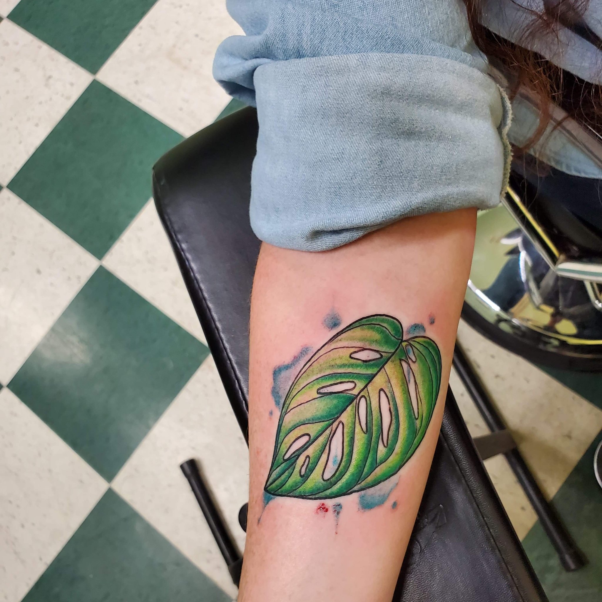 Monstera Deliciosa leaves tattoo on the left inner forearm  Palm tattoos  Leaf tattoos Small tattoos