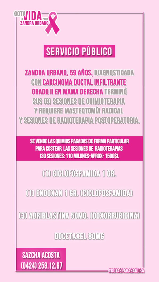 sazchacosta's tweet image. Ella es mi mamá, estamos luchando contra cáncer de mama. Terminó quimios y está en proceso de mastectomía. Necesitamos apoyo, no tenemos cómo costear las radios 😭 Con un RT y que llegue a más personas, será de mucha ayuda. Su caso en:  instagram.com/gotasparazandr…