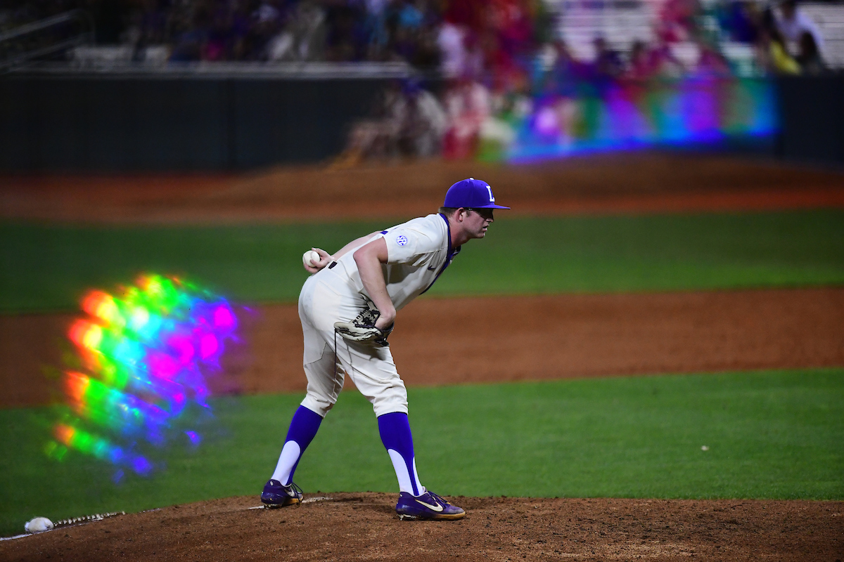 LSUbaseball's tweet photo. Mid 4 | Jacob Hasty works another scoreless frame! A walk is all for the Jaguars.

Sanford, DiGiacomo and Milazzo are up.

LSU 4, USA 1 | #GeauxTigers https://t.co/V7NfK6CpSG