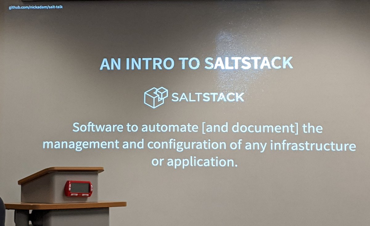 miz_j's tweet photo. Learned all about #SaltStack (and so many terrible puns) from @NickAdam at the #CALUG meeting #Salt #DevOps #Linux https://t.co/GuwoNiwlby
