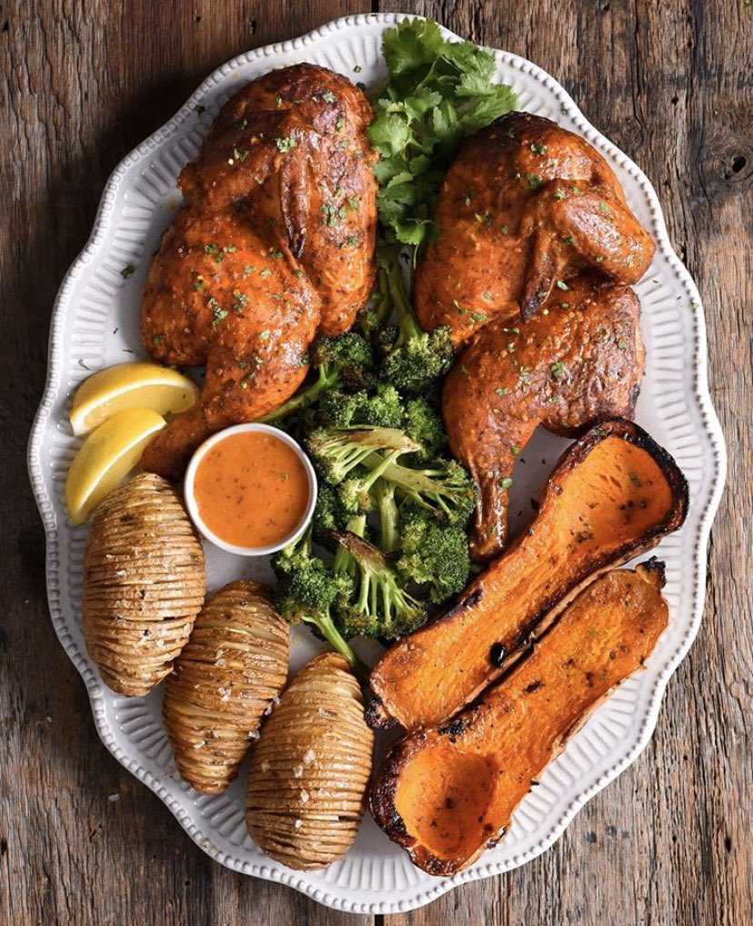Zimmysnook's tweet photo. Grilled chicken halves, hasselback  potatoes, butternut squash and broccoli.
Quality ingredients, simply prepared.
What was on your dinner table tonight?
#WeberPartner https://t.co/a7PikQoj55