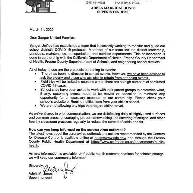 Please read this CoronaVirus Update from Superintendent Jones.