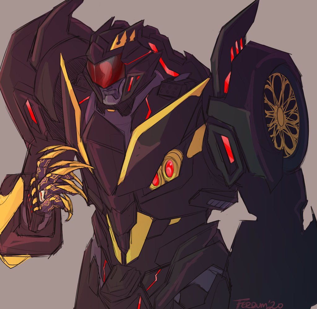 Spectre, former riot branch enforcer, Decepticon Special Operations agent. Hitman, private security, bodyguard; ‘you should see me in a crown’ by Billie Eilish(Art once again by @/ferrumnegative what an icon)