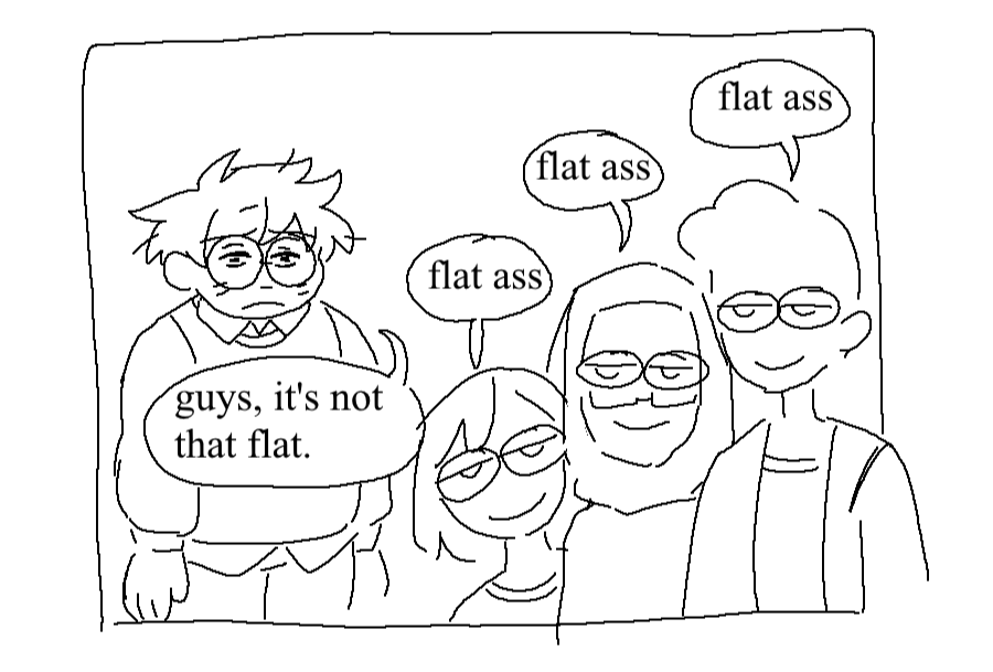 doodle comic about jon havin a flat ass 