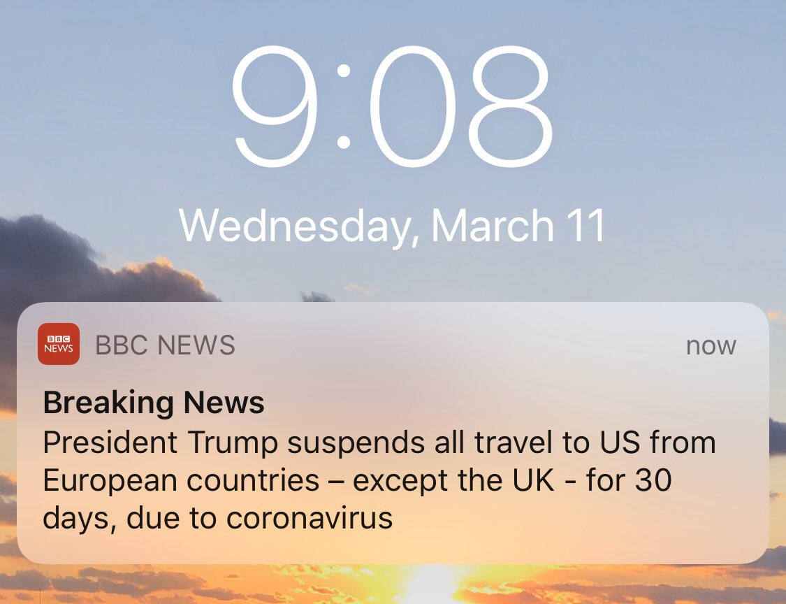 1. The UK has coronavirus cases too (456 confirmed cases and 8 deaths) 2. If he is suspending travel in Europe, why not China and South Korea, who are also dealing with the outbreak? 3. Thought tied to #1, Trump’s action is rewarding the UK for Brexit